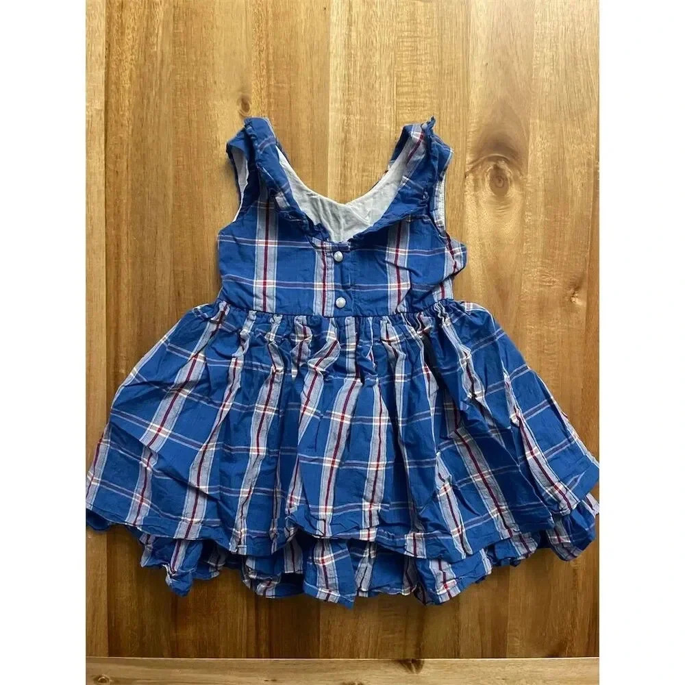 SweetHoney Girls Blue White Plaid Fit & Flare Dress Size 4 Peter Pan - Picture 4 of 5